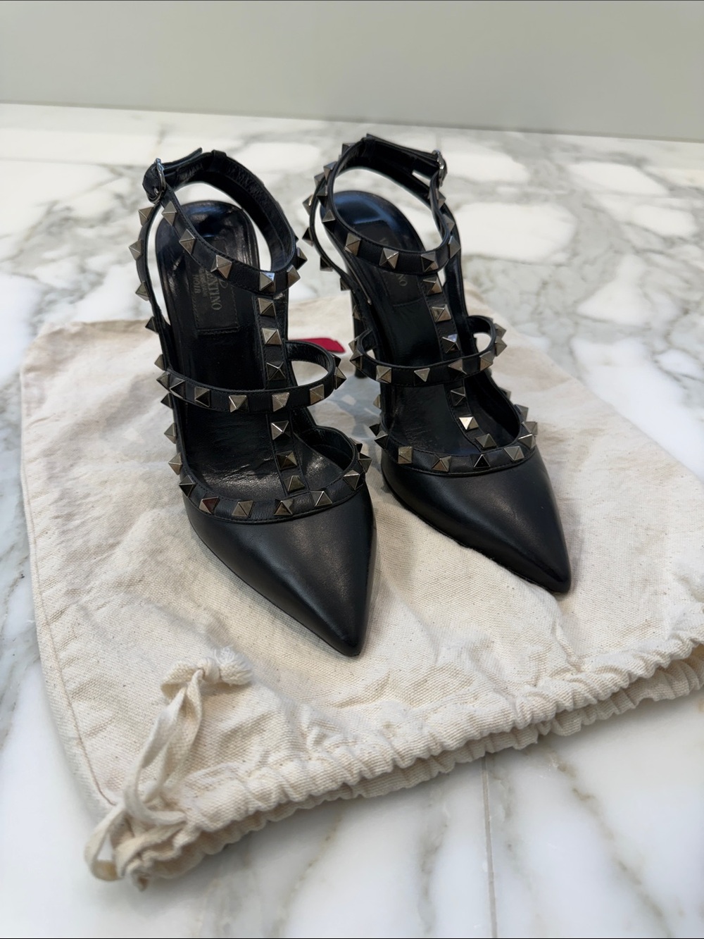 Valentino Garavani Black Studded Pointed-Toe Heels